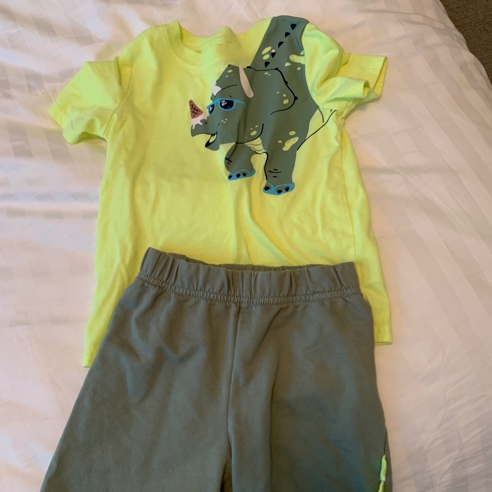 Boys Matching Set Carter’s Size 5T Dinosaur Shirt and Pull On Shorts